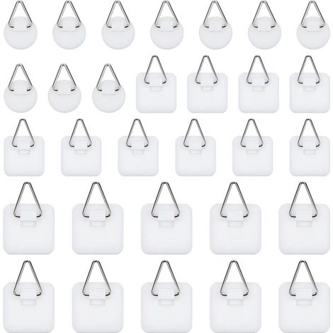 Lot de 30 crochets adhésifs pour accrocher des photos sans clous, cintres adhésifs en plastique pour la maison, la cuisine, les cadres photo, les assiettes, l'art mural, blanc