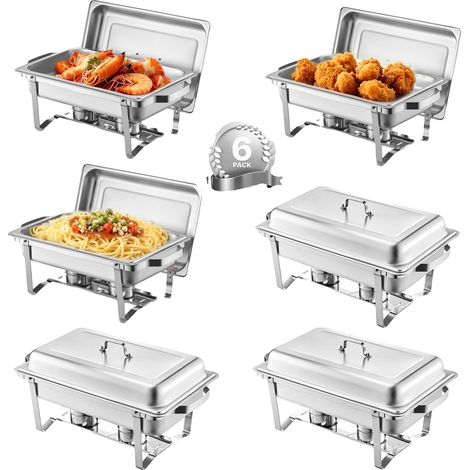 Juego de bandejas para servir Vevor, 4 piezas, 8 cuartos de galón, calentador de alimentos de acero inoxidable con 4 recipientes de tamaño estándar, calentador rectangular para buffet (1/2)