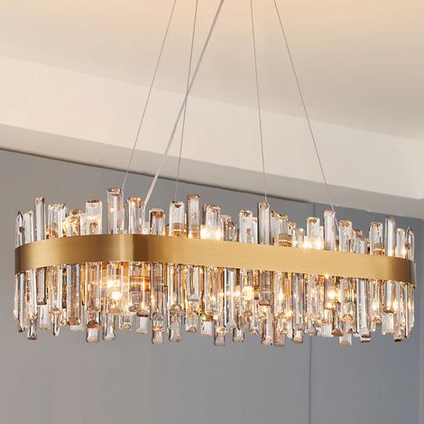 Kristall Haengelampe Gold 80 cm LED Deckenleuchte rechteckig moderne Esstischlampe Kristall Pendelleuchte fuer Esszimmer Wohnzimmer
