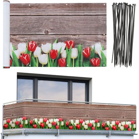 Maximex Protezione frangivista per balcone con motivo tulipani e alta resistenza ai raggi UV e agli agenti atmosferici, ad asciugatura rapida e antistrappo, 5 m (1/5)