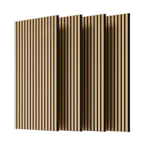 Pannelli murali in legno 3D – 4 unità di pannelli acustici a lamelle per pareti e soffitti, rivestiti su 3 lati in rovere bianco, dimensioni 115 x 60 cm, design moderno e fonoassorbente.