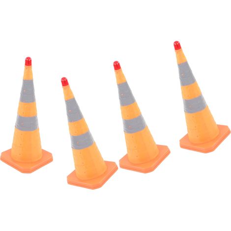 Lot de 4 cônes de signalisation pliables de 71 cm (28 pouces) avec éclairage intégré, couleur orange. Ces cônes de sécurité réfléchissants et lumineux sont parfaits pour les parkings et les routes. (1/5)