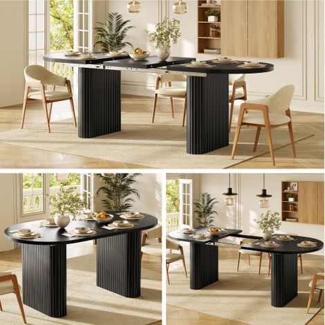 Tavolo da pranzo allungabile 120-160 cm, tavolo ovale in legno con struttura verticale, portata massima 60 kg, 3 colori: legno naturale, marrone, nero (1/5)
