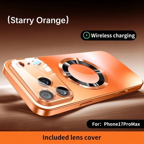 Coque en titane mat pour iPhone Air orange, compatible MagSafe, avec lentille en verre. (1/3)