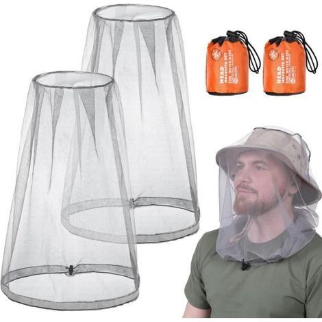 2Pack Tête de Moustique Net,Filet de Tête Anti-moustiques avec Sac de Transport,Protection Contre Les Insectes Moustiquaire,Gris (1/4)