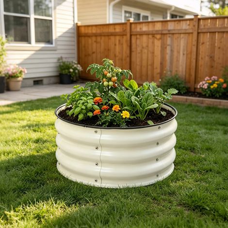 60 28cm Galvanized Raised Garden Bed Round Metal Garden Bed White For Outdoor Planting Flowers Vegetables Herbs Light Green Rust Resistant Steel Garden Bed With Open Base (1/5)