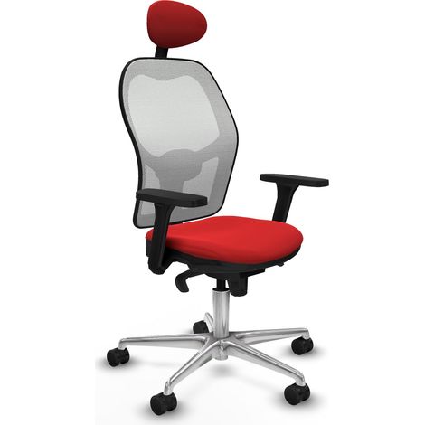 Jorquera sincro malla blanca similpiel rojo brazos 3D base aluminio cabecero fijo ruedas 65mm nailon (1/5)