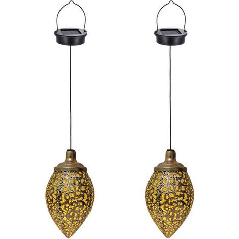 Lanterne solaire suspendue en 2 parties - Éclairage solaire de jardin - Lampe solaire d'extérieur - Éclairage décoratif de jardin - Lampe suspendue pour terrasse - Fer forgé/PP - Bronze antique (1/5)