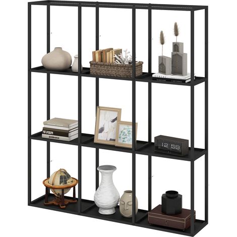 Étagère murale industrielle à 9 compartiments, étagère métallique modulaire pour objets de collection, 87,5 x 18 x 100 cm, noire (1/5)