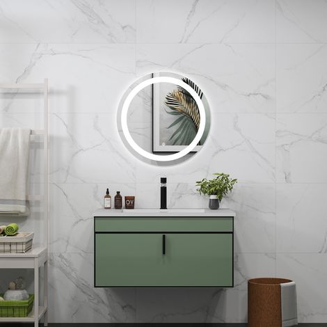 Ducha Casa Espejo de baño redondo LED,60×60cm,antiniebla,regulación continua,memoria de apagado,luz blanca 6000K,interruptor táctil + interruptor de pared (1/5)