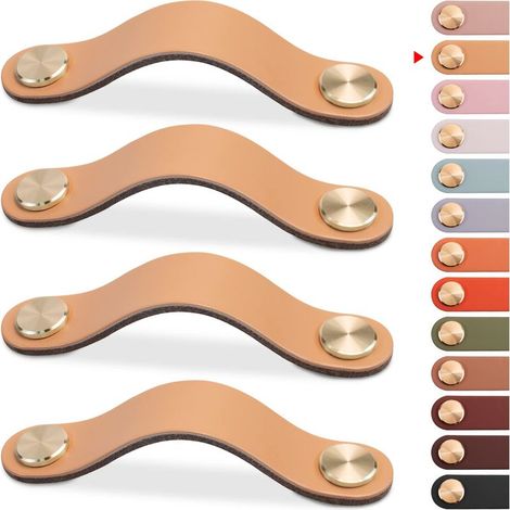 Leather Furniture Handles, Cabinet Door Knobs, Leather Drawer Knobs, Vintage Furniture Handles for Cabinets, Dressers, Kitchen, Bathroom (Beige, 96mm) (1/5)