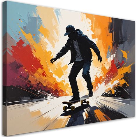 Leinwandbild Schlittschuhläuferin vor einem Hintergrund aus einer dynamischen Farbexplosion 30x20 (1/5)