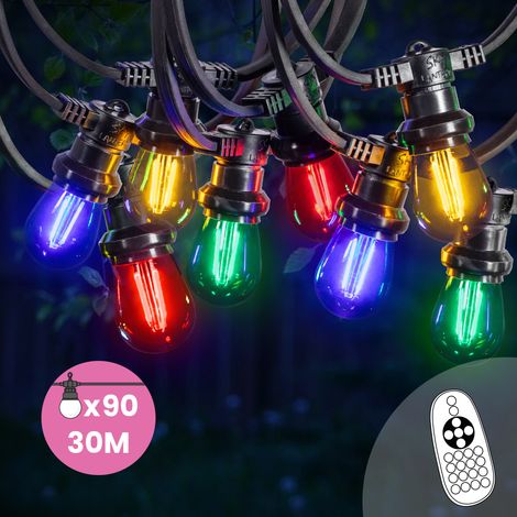 Guirlande Guinguette 30M 90 Bulbes Filament Rouge Bleu Jaune Vert Dimmables - Guirlande Lumineuse Ampoule E27 Multicolore (1/5)
