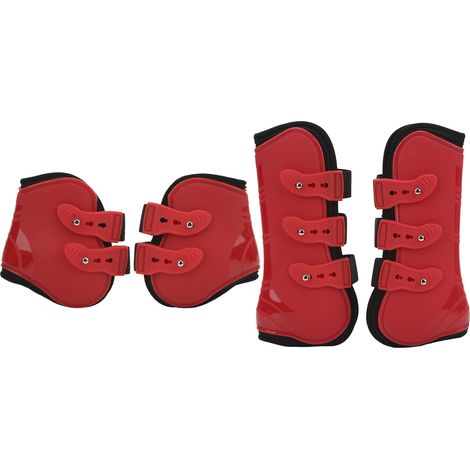 Lot de 4 protège-jambes en néoprène PU pour chevaux (avant et arrière), protection des tendons, pour le saut d'obstacles. Ensemble rouge XL. (1/5)