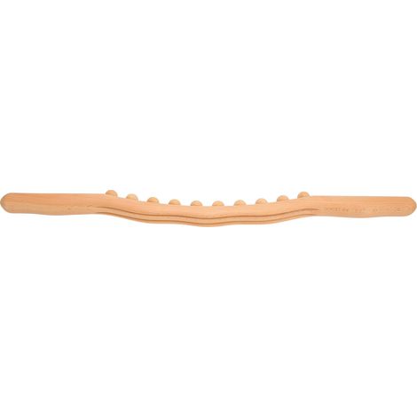 Bâton de massage en bois sculpté, rouleau de gua sha à manche ondulé, outil de raclage poli à la main pour le corps et le visage, bois naturel, thérapie de relaxation musculaire. (1/5)