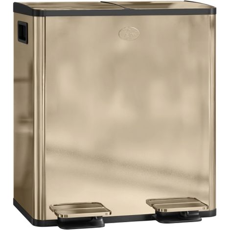 40L Dual Compartment Stainless Steel Trash Bin with Deodorizer Holders in Elegant Gold Finish