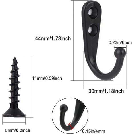 10pcs Rétro Crochet de Manteau Métal Noir Patère Murale à Visser Individuelle Patère Porte Manteau Vintage Murale pour Peignoir Maison Etagères Tiroirs Casiers Salle de Bain avec 20 Vis (1/4)
