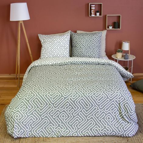 - Wendebettwäsche-Set aus Mikrofaser für Doppelbett mit Labyrinthmuster in Grau