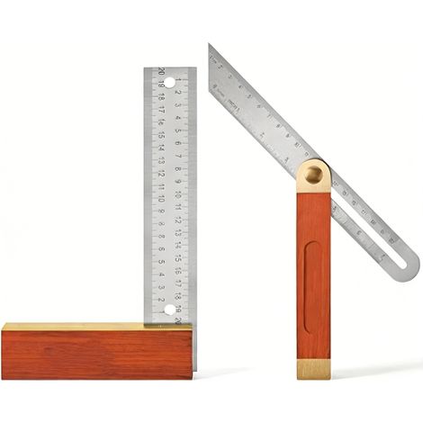 Escuadra de carpintero de 2 piezas, tope de 250 mm, bisel multifuncional ajustable de 200 mm, mango de palisandro, regla de acero inoxidable, bisel angular adecuado para carpinteros y artesanos.