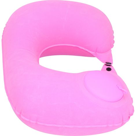 Coussin gonflable en U à gonflage automatique pour voyage, avion, voiture, bureau, train, maison, rose, oreiller d'appoint auto-gonflant. (1/5)