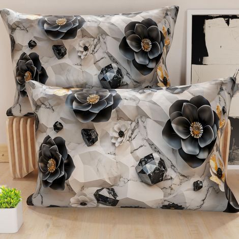 Paire de taies d'oreiller 30 x 50 cm en Microfibre, Coussins d'ameublement, canapé, Salon, 2 Housses de Coussin, taie d'oreiller Florale 06 7, 100% fabriqué en Italie (1/5)