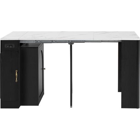Isla de cocina extensible negra con encimera efecto mármol y USB Type-C (1/5)