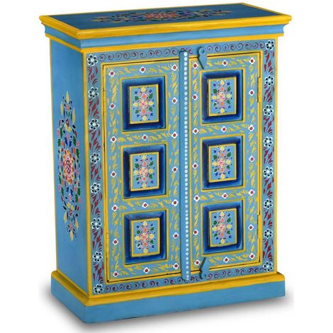 Credenza a buffet mobile contenitore in legno massello di mango dipinto a mano turchese 4402023