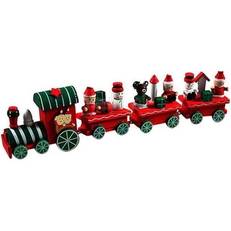 Décoration intérieure - Noël - Train en bois - Rouge + Vert - 4 pièces - Stimule le développement des enfants Rouge Vert (1/3)