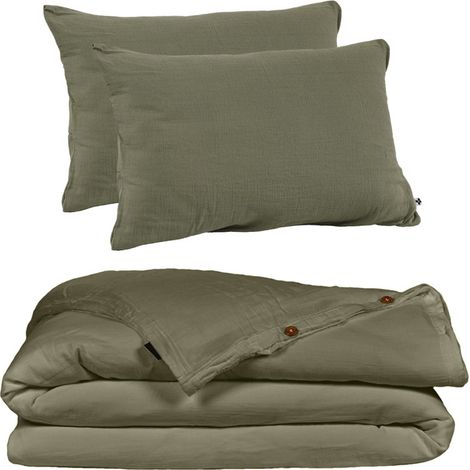 Parure de lit 240 x 260 cm en double gaze de coton vert - PEPA 2 (1/5)