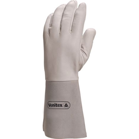 Guantes de soldador de cuero con flor, talla 10 - Blanco