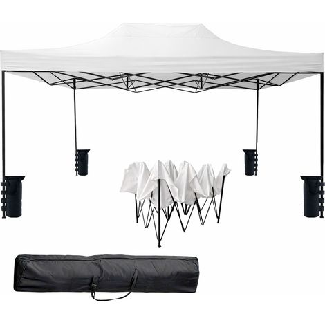 Gazebo Professionale 3x4.5 M Automatico Richiudibile In Acciaio Con Telo Oxford 1200D PVC Impermeabile Anti UV Struttura A Fisarmonica Con Sacche Zavorra E Borsa Trasporto Sagre Feste Eventi Bianco (1/5)