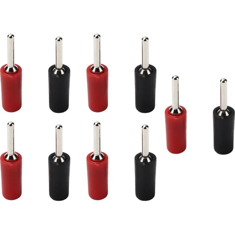 Lot de 10 fiches banane mâle droites laiton nickélité 2mm pour socle à ressort intérieur J.10001 rouge noir (1/5)