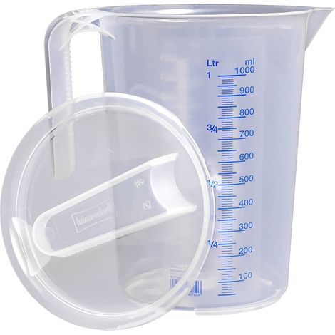 Hünersdorff caraffa graduata 1l con coperchio polipropilene (PP) infrangibile e lavabile in lavastoviglie manico aperto scala blu (1/5)