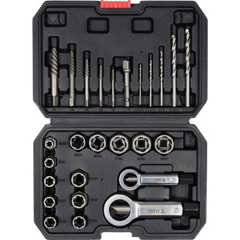 Yato, modelo YT-06037, Extractor de tornillo y perno (26 piezas), herramienta confiable y duradera, ideal para remover tornillos y pernos dañados en vehículos y maquinaria
