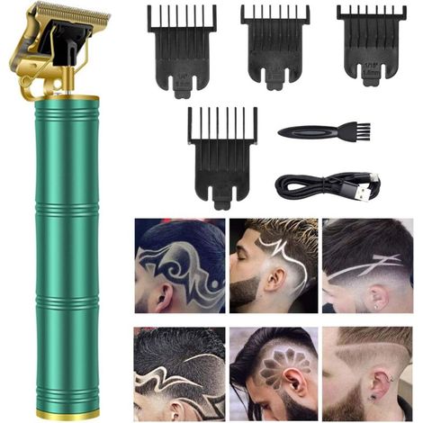 Cortapelos profesional inalámbrico recargable para hombres y mujeres, kit de aseo de metal, recortadora de barba (bambú verde) Bambú verde - (1/5)