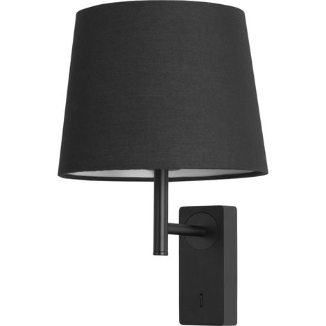 Forlight Aura - Aplique de Pared para Dormitorio E27 con Interruptor ON/OFF en la Base. Color Negro con Pantalla de Textil (1/4)