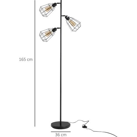 Lampadaire design industriel 3 ampoules max. 40 W abat-jour cage métal noir (1/5)