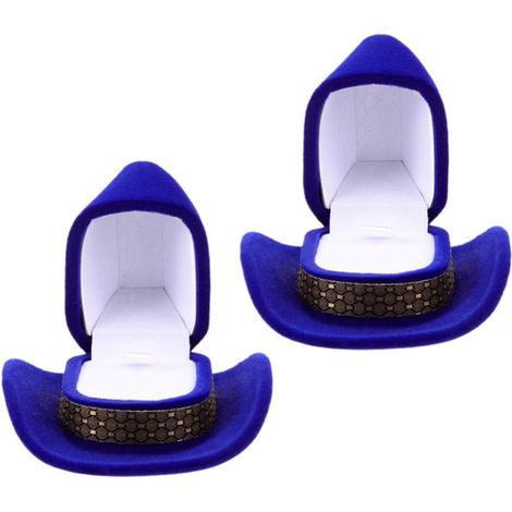 Jewelry and Ring Display Boxes, Set of 2 Blue Flocked Cowboy Hats, Decorative Western Style Jewelry Storage for Necklaces and Rings (1/5)
