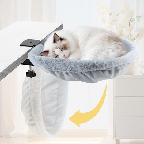 Semi-Circular Cat Desk Bed Holds 15 kg Grey Hammock (1/5)