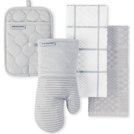 KitchenAid Guanto da forno in spugna di cotone trapuntato, presina, asciugamano da cucina, set da 4 pezzi, resistente al calore, impugnatura in silicone, 40,6 x 66 cm, 17,8 x 33 cm e 17,8 x 25,4 cm (1/5)