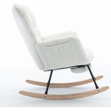 CHICFURN Sillón mecedora 98x70x98,5 cm blanco de tejido de felpa con reposapiés plegable (1/5)