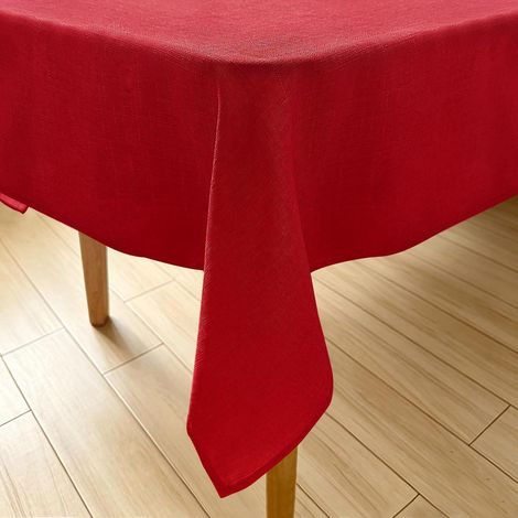 Nappe lavable aspect lin rouge 140x240 cm, hydrofuge