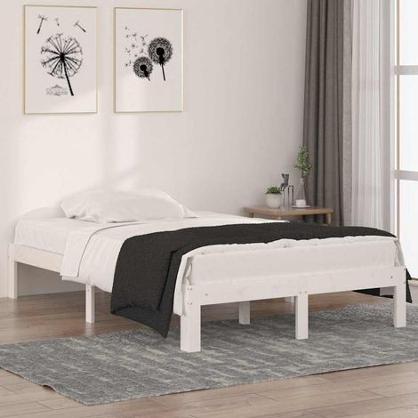 Cadre de lit 120 x 190 cm avec sommier à lattes en pin massif blanc, sans matelas, 12.02kg - PANGIVO (1/5)