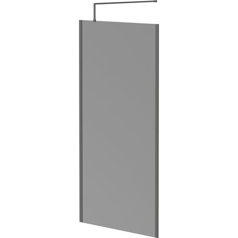 Colore 8mm Smoked Glass Gunmetal Grey 1950mm x 1000mm Walk In Shower Screen including Wall Channel with End Profile and Support Bar (1/5)
