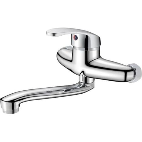 Robinet Cuisine Mur - Mitigeur Eau Chaude Froide - Bec Pivotant 360° - Finition Chromé - Hauteur 20 cm (1/4)