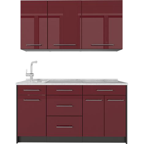 Cucina monoblocco Fame-Line, Bordeaux lucido/Antracite, 150 cm, PL Marmo, Vicco (1/5)