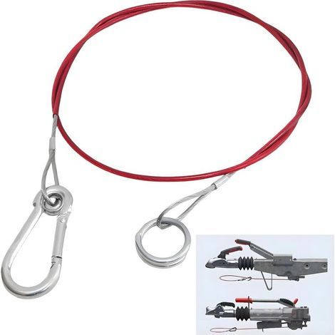 Câble de traction pour remorque, 1 m, câble de frein, force de traction de 300 kg, avec croc pour caravane et remorques freinées, rouge (1/5)