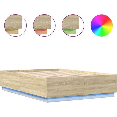 Maison Exclusive - Estructura cama con luces LED madera roble Son