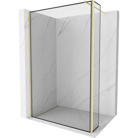 Mexen Kioto panel de ducha Walk-in 100 x 40 cm, marco negro, dorado cepillado - 800-100-212-55-70-040