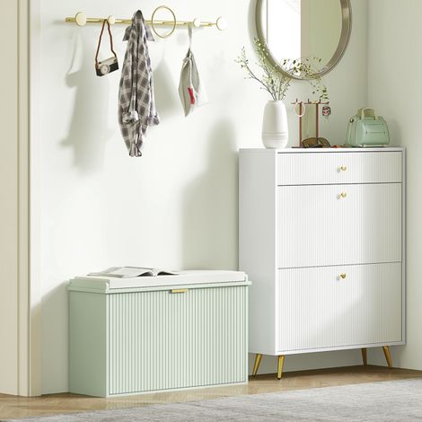 Stylish Hallway Storage Bench with Cushioned Seat, Shoe Drawer for 8 Pairs, Compact Entryway Organizer, Easy to Clean, Green/Beige